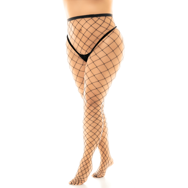 Collant grande taille large maille noire 